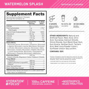Optimum Nutrition Amino Energy Powder plus Focus, with BCAA, Electrolytes, and Caffeine, Watermelon, 30 Servings (Packaging May Vary)