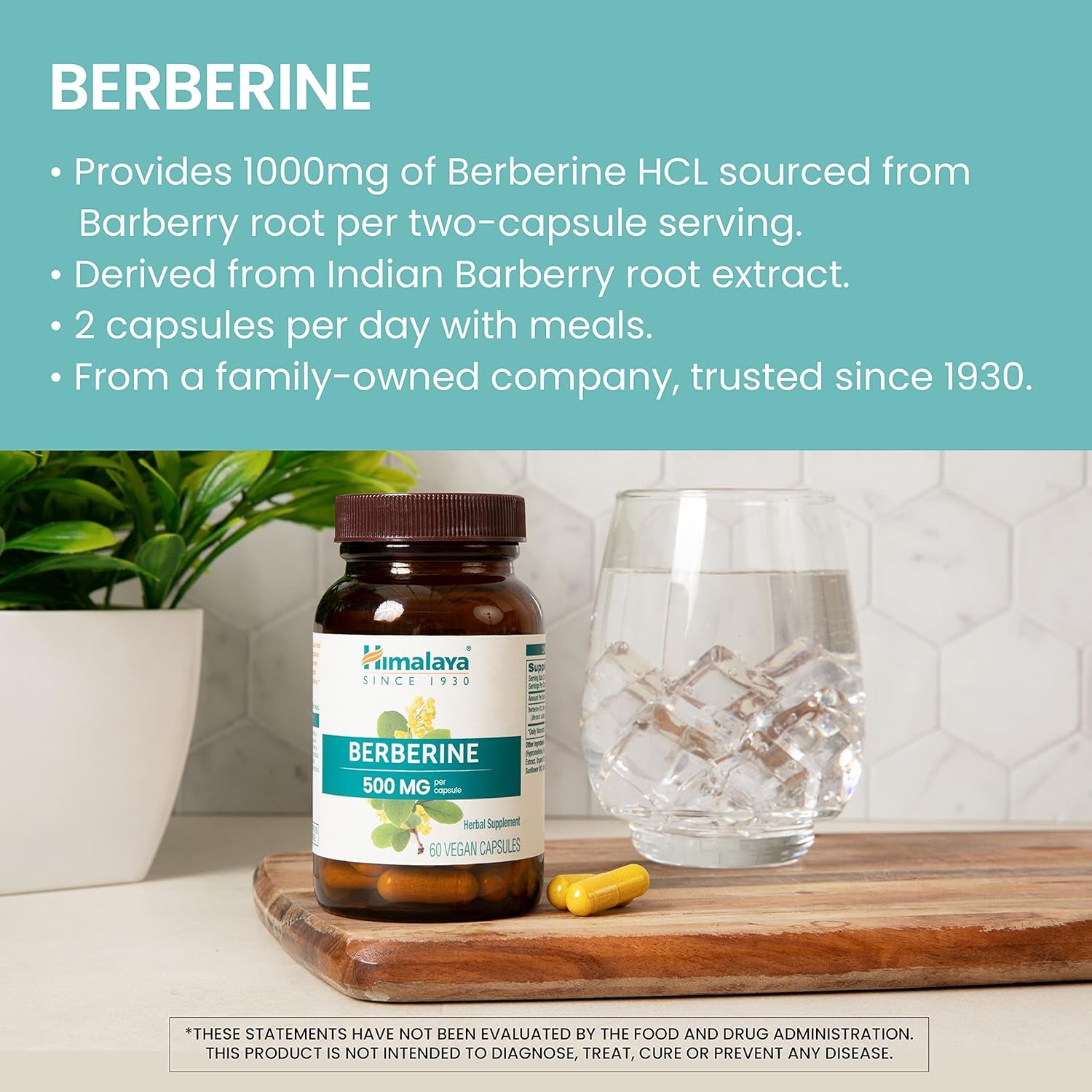 Himalaya Berberine - Herbal Supplement for Supporting Normal Metabolism, Immune, and Digestive Health - Vegan, Gluten Free, 500 Mg, 60 Vegetarian Capsules