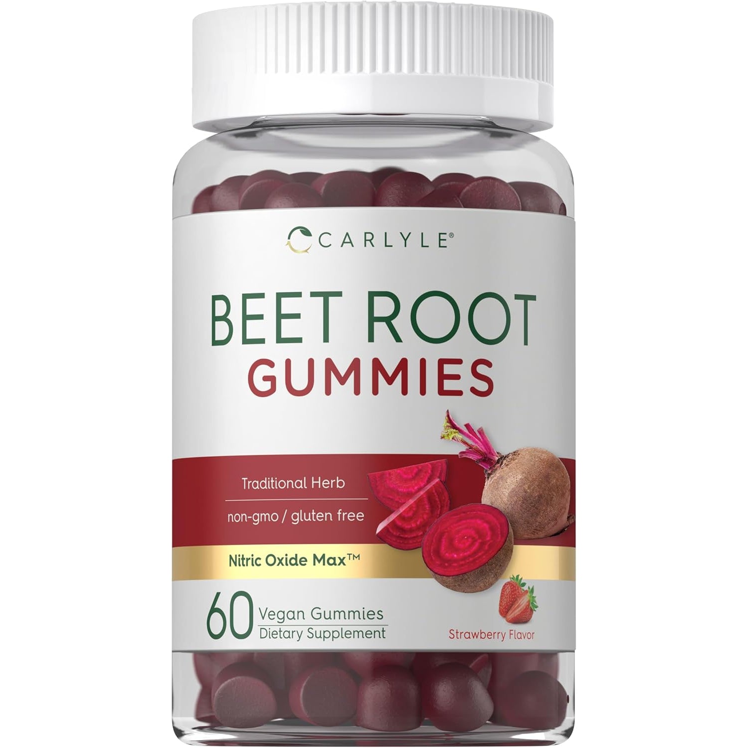 Carlyle Beet Root Gummies | 60 Count | Extract Supplement with Black Pepper and Vitamin C | for Men & Women | Beta Vulgaris | Strawberry Flavor | Vegan, Non-Gmo, and Gluten Free