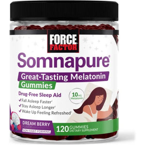 Force Factor Somnapure Gummies with Melatonin for Adults, Non-Habit-Forming Sleep Aid Supplement for Deep Sleep, Stay Asleep Longer, Wake up Refreshed, Dream Berry Flavor, 120 Count (Pack of 1)