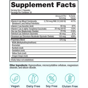 Vitamedica Clear Skin Vitamin Formula | Noncystic Acne Supplement for Skin Clearing | Clear Complexion for Women and Men | Vitamins A, C, E, Selenium, Chromium, and Zinc for Skin Health | 60 Count