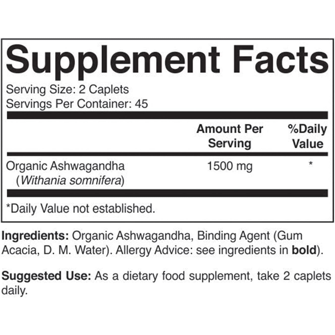 Brieofood Organic Ashwagandha 1500Mg, 45 Servings, Vegetarian, Gluten Free, 90 Vegetarian Tablets