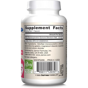 Jarrow Formulas® PQQ 20 Mg, Dietary Supplement, Heart, Brain, and Metabolism Support, 60 Veggie Capsules, 60 Day Supply