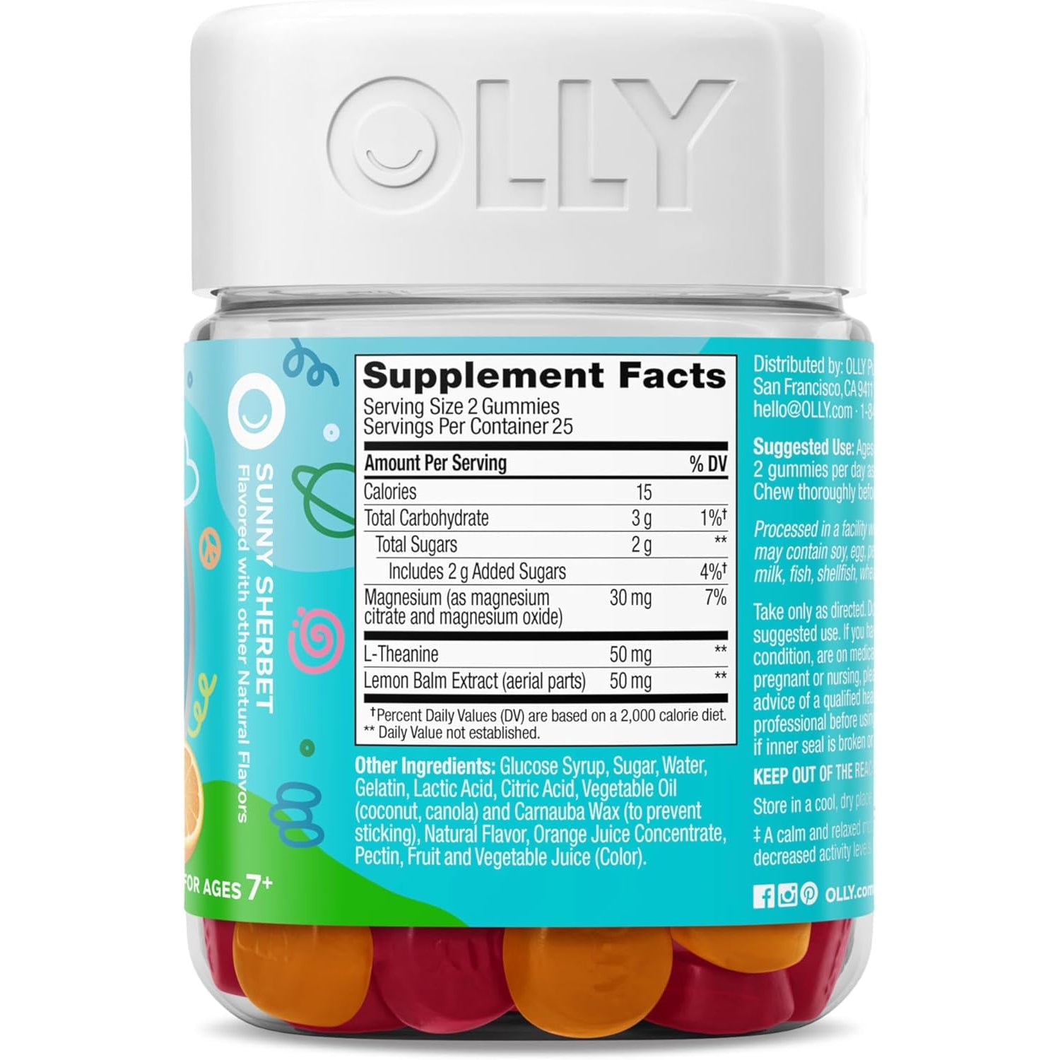 OLLY Kids Chillax Gummy, for a Calm and Relaxed Mood*, Magnesium, L-Theanine, Lemon Balm Extract, Chewable Supplement, Sherbet Flavored, 25 Day Supply - 50 Count (Packaging May Vary)