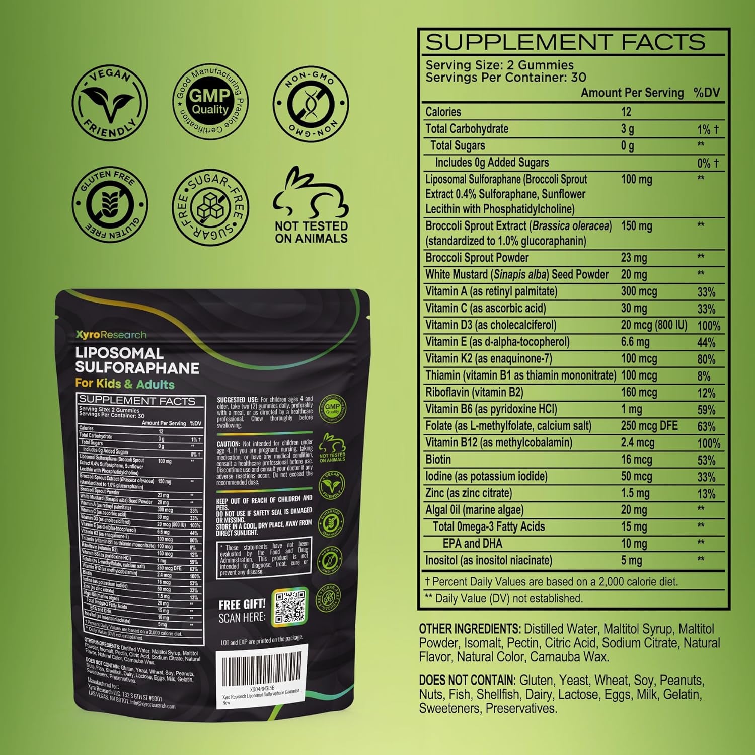 Liposomal Sulforaphane Gummies - 150Mg Broccoli Sprout Extract with Vitamins Supplement for Kids Adults - Antioxidant Cellular Health & Liver Detox Support - Non-Gmo Vegan Sugar-Free