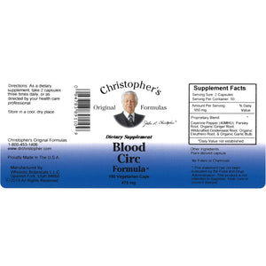 Christopher'S Original Formulas Blood Circ Formula Capsules, Herbal Supplement for Cardiovascular & Circulatory Wellness, 100 Capsules