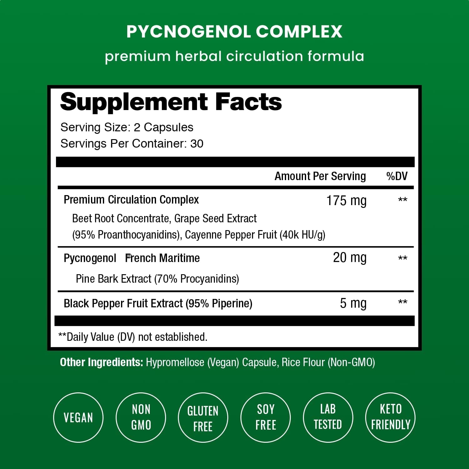 Nutrachamps Pycnogenol French Maritime Pine Bark Extract, Premium Circulation Complex, Blood Flow, Nitric Oxide Production, Superior Absorption, Results with Black Pepper Extract, 60 Capsules