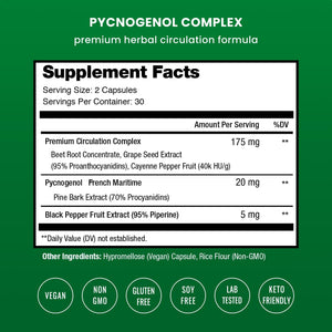 Nutrachamps Pycnogenol French Maritime Pine Bark Extract, Premium Circulation Complex, Blood Flow, Nitric Oxide Production, Superior Absorption, Results with Black Pepper Extract, 60 Capsules