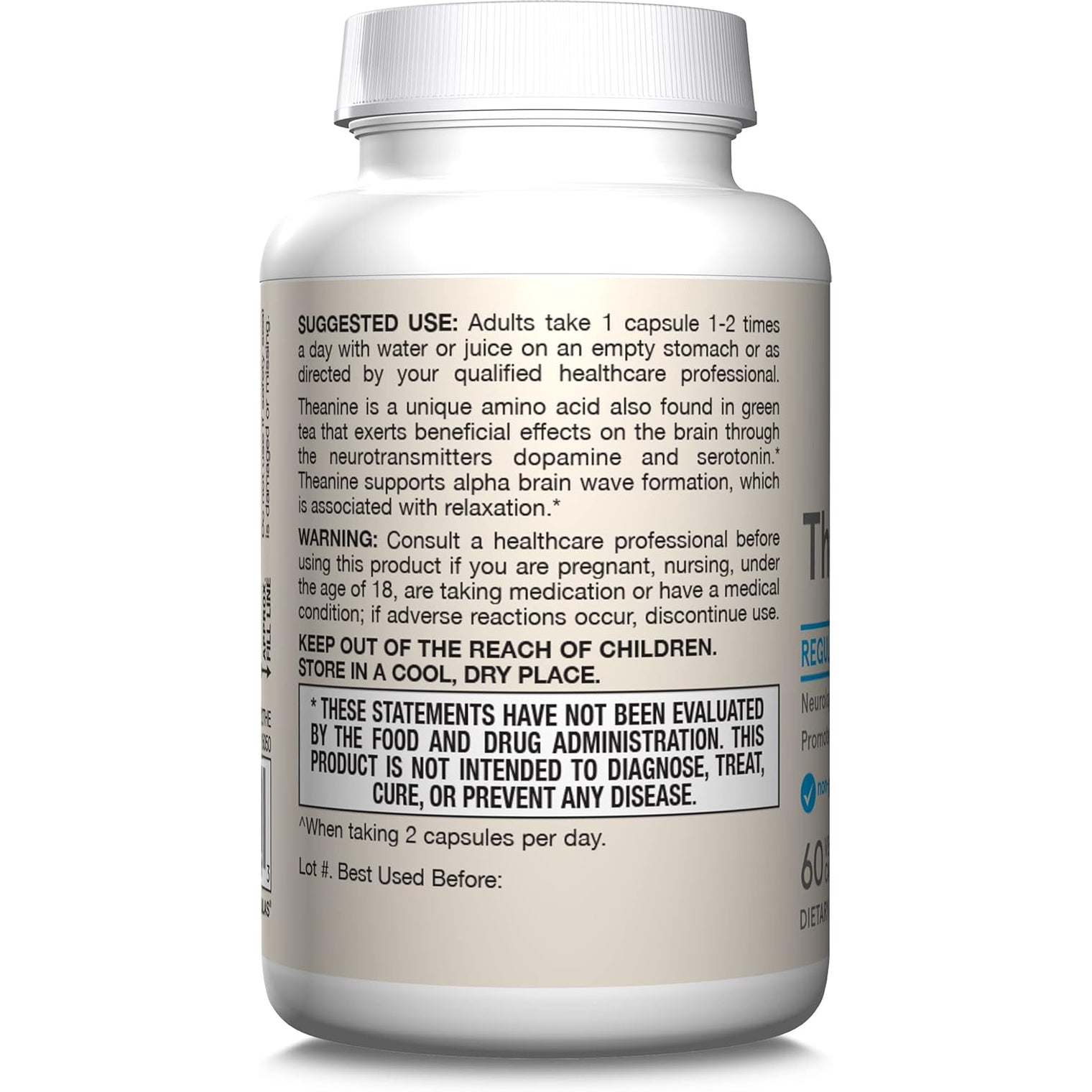 Jarrow Formulas® Regular Strength Theanine 100 Mg, Dietary Supplement, 60 Capsules, 60 Day Supply