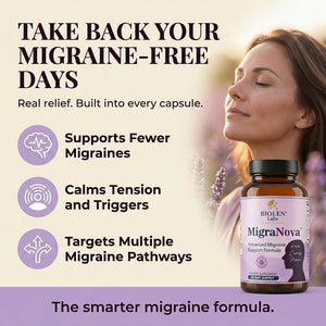 Migranova - Migraine Relief & Daily Prevention for Migraine Sufferers — Magnesium & Riboflavin B2 + Neurocalm Blend with Feverfew, Coq10, L-Theanine & Ginger, Vegan, Non-Gmo, USA Made, 60 Capsules