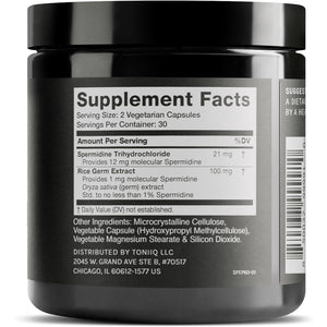 Toniiq 22Mg Ultra Concentrated Spermidine Supplement -Spermidine Supplements for Men and Women - Rice Germ Extract and Trihydrochloride Complex Blend - 60 Vegetarian Capsules - 30 Servings