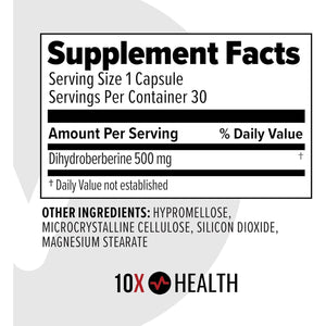 10X Health Berberine Supplement 500Mg - Contains Dihydroberberine Supplement for Better Absorption - Supports Cardiovascular & Gut Health Supplements for Women & Men - 30 Capsules