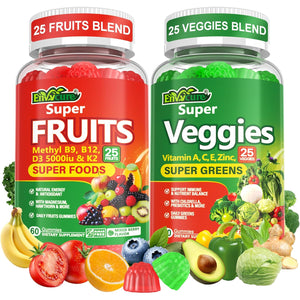Super Greens Gummies, Daily Green Superfood Supplement W/Spirulina, Chlorella, Mushrooms, Probiotics, Multivitamins, 50+ Super Greens & Veggies Gummies to Boost Immunity, Energy & Gut Health, 120Cts