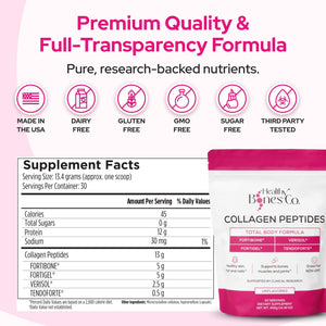 FORTIBONE® Premium Bone Health Collagen Peptides W/Fortigel®, VERISOL®, TENDOFORTE® | Clinically-Supported for Bones Joints Skin Hair Nails | Hydrolyzed Collagen Anti-Aging Formula | 30 Servings