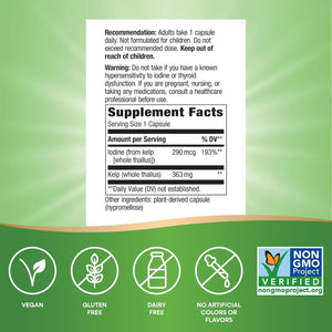 Nature'S Way Kelp - Kelp Supplement for Thyroid Function Support* - Botanical Ingredient - Plant-Derived Capsule - Plant-Sourced Iodine - Vegan, Gluten-Free & Dairy-Free - 180 Count (180 Servings)