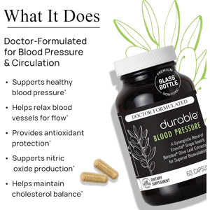 Durable Blood Pressure – Benolea Olive Leaf & Enovita Grape Seed Extract – Healthy Circulation, Nitric Oxide & Artery Support – Doctor Formulated, Vegan, Non-Gmo, Made in USA (60 Capsules)