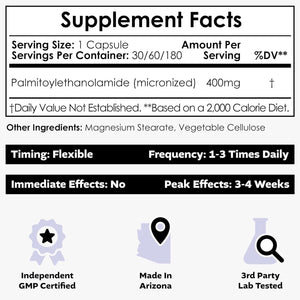 Nootropics Depot Palmitoylethanolamide Capsules | Pea | 400Mg Pills | 180 Count | Provides Discomfort Support | Promotes Healthy Joint Function