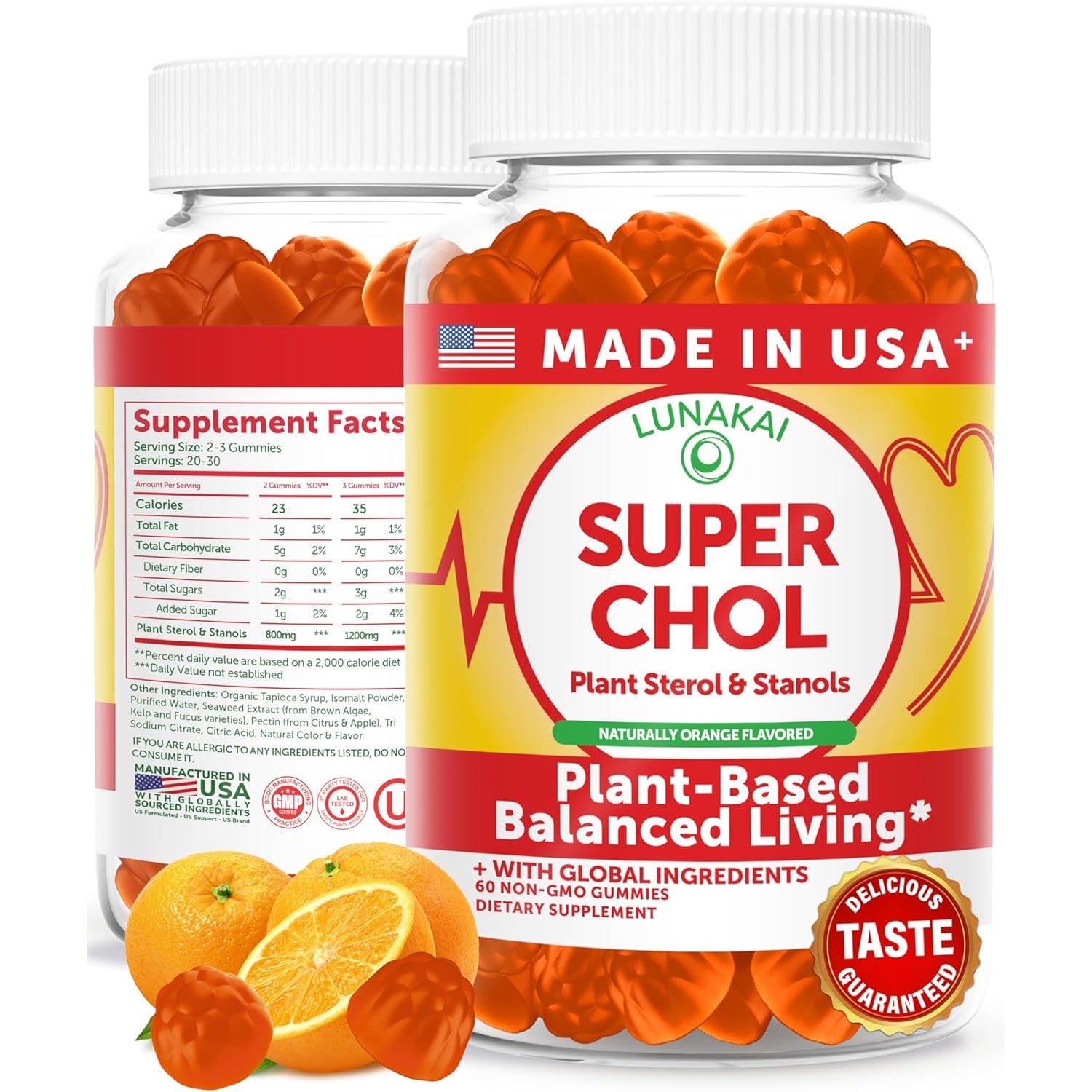 Lunakai USA Made Super Chol Gummies – 1200Mg Plant Sterols & Stanols for Natural Cholesterol Support – Daily Phytosterol Supplement for Adults, 60Ct