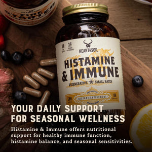 HEART & SOIL – 100% Grass Fed & Finished Histamine & Immune Support Supplement from Regenerative Cattle with Thymus, Lung, Spleen, Liver, & Kidney – Immune Defense – Glass Bottle – 180 Capsules