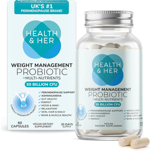 Health & Her Weight Management Probiotics for Women - Perimenopause & Menopause Supplement - Clinically Studied 50Bn CFU Probiotics to Support Gut Health, Energy, Mood & Mind, Vegan (60 Ct - 1 Month)