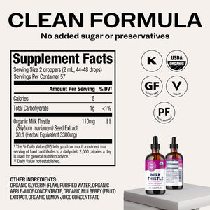 Vimergy Milk Thistle – Supports Liver Function* 57 2Ml (2 Droppers or 44-48 Drops) Servings (110Mg Extract per Serving) – for Healthy Digestion* – USDA Certified Organic, Vegan, Gluten-Free – 115 Ml