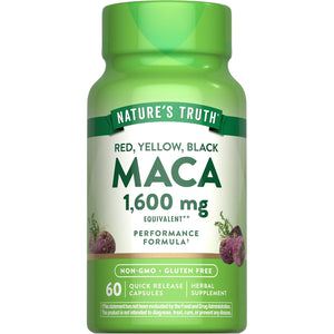 Nature'S Truth Maca Root | 60 Quick Release Capsules | Red, Yellow, and Black | Performance Formula | Non-Gmo & Gluten Free Supplement
