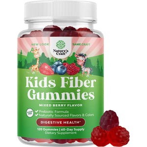 Natures Craft High Prebiotic Fiber Gummies for Kids - Dietary Fiber Supplements for Digestion & Constipation - Chicory Root Kids Immune Gummies - Non-Gmo Digestive Nutritional Supplements - 120 Count