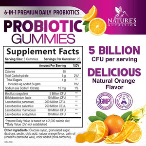 Probiotics for Digestive Health Gummies - 6 Unique Strains for Daily Immune Support & Gut Health, Supports Constipation, Gas & Bloating - Best Probiotic Supplement Gummy for Women & Men - 60 Gummies