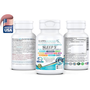 KAPPA NUTRITION Sleep 5, Sleep Aid, 5Mg of Melatonin, 60-Day Supply, Non-Habit Forming Vegan Capsules Natural Ingredients for Easier Bedtime, Herbal Supplement, Valerian Root, Chamomile Non-Gmo