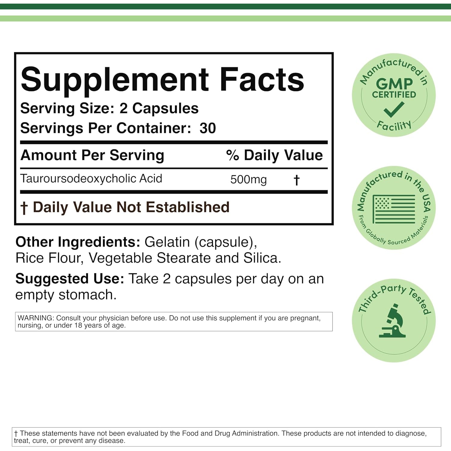 TUDCA Bile Salts Liver Support Supplement, 500Mg Servings, Liver and Gallbladder Cleanse Supplement (60 Capsules, 250Mg) Genuine Bile Acid TUDCA with Strong Bitter Taste by Double Wood