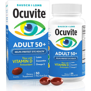 Ocuvite 50+ Eye Vitamin & Mineral Supplement, Multivitamin for Vision & Ocular Health with Omega-3, Zinc, Vitamins C & E, Lutein & Zeaxanthin, Zinc Supplements for Women and Men, 50 Softgels