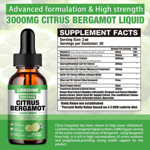 Lickshine 2 Pack 3000Mg Citrus Bergamot Liquid Drops - High Absorption - Cholesterol Lowering Supplement for Immune Support Anti-Aging, Hight Cholesterol - Soursop Bitters Liquid, 4 Fl Oz