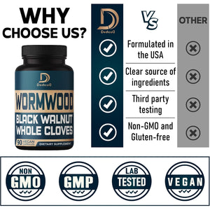 DEDICAD 12In1 Wormwood Black Walnut Clove Capsules - Immune, and Mood Support - 3 Month Supply - 90 Vegan Capsules