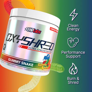 EHP LABS Oxyshred Pre Workout Powder - Preworkout Powder with L Glutamine & Acetyl L Carnitine, Energy Boost Drink - Gummy Snake, 60 Servings