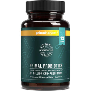 Primal Harvest Probiotics for Women & Men Daily Probiotic Supplement with 12 Strains for Gut & Digestive Health 30 Capsules