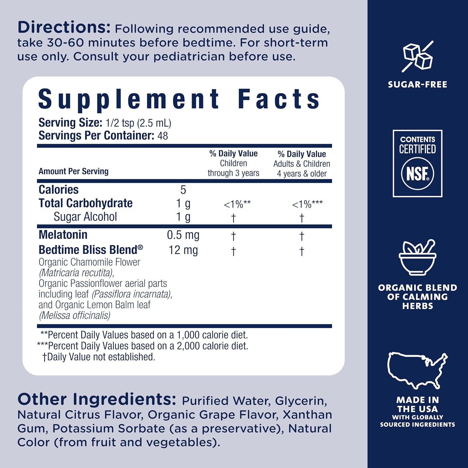 Mommy'S Bliss Kids Sleep Liquid with Melatonin & Calming Herbs | Melatonin for Children 3 Years & up | Grape Flavor | Sugar Free | 4 Fl Oz (60 Servings)
