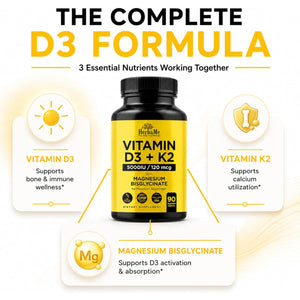 Herbame Vitamin D3 5000 IU + K2 with Magnesium Bisglycinate | Complete D3 Activation & Absorption Support Formula | Bone, Muscle & Immune Wellness | 90 Capsules