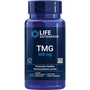 Life Extension TMG, Trimethylglycine, Encourages Healthy Homocysteine Levels, Non-Gmo, Gluten-Free, Vegetarian, 60 Capsules
