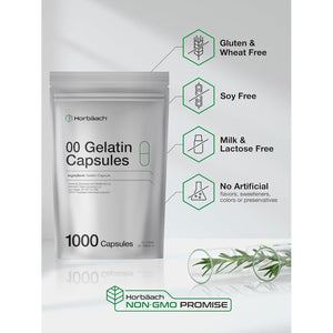 Empty Capsules Size 00 | 1000 Clear Gelatin Capsules | Resealable Bag | Non-Gmo, Gluten Free | by Horbaach