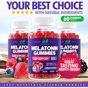 Melatonin 10Mg Gummies with 10Mg of Melatonin per Gummy (60 Servings) - Maximum Strength Sleep Support for Adults - Gluten-Free, Non-Gmo, Vegetarian, Great Tasting Mixed Berry Flavor - 60 Servings