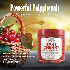 Country Farms Tart Cherry Gummies, Dialy Metabolic Support, Supports Bone Health, Packed with Potent Antioxidants, Cherry Flavor, 60 Gummies