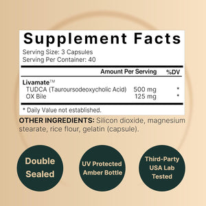 TUDCA 500Mg with OX Bile 125Mg per Serving, 120 Capsules – Bile Salts Support, High Absorption Livamate Formula | Liver Cleanse Detox & Repair Supplement | Natural Bitter Taste – Third Party Tested
