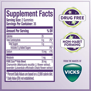 Pure Zzzs, Kidz, Kids Melatonin Gummy, Sleep Aid, Low Amount of Melatonin for Kids, with Chamomile and Lavender, 1 Mg, Berry Flavored, 72 Count
