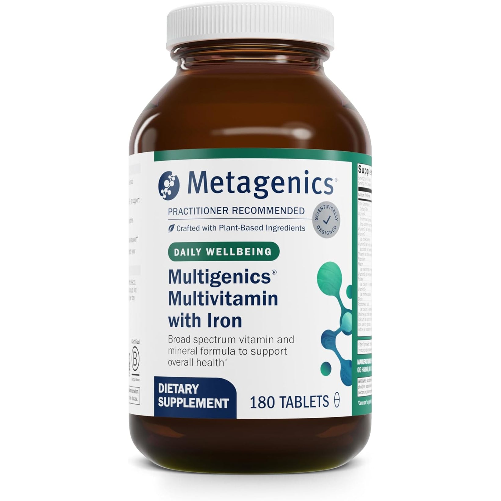 Metagenics Multigenics Multivitamin with Iron - Daily Multimineral Formula for Bone Health, Homocysteine Metabolism & Antioxidant Support - Contains B Vitamins, Calcium, Zinc & Folate - 180 Tablets