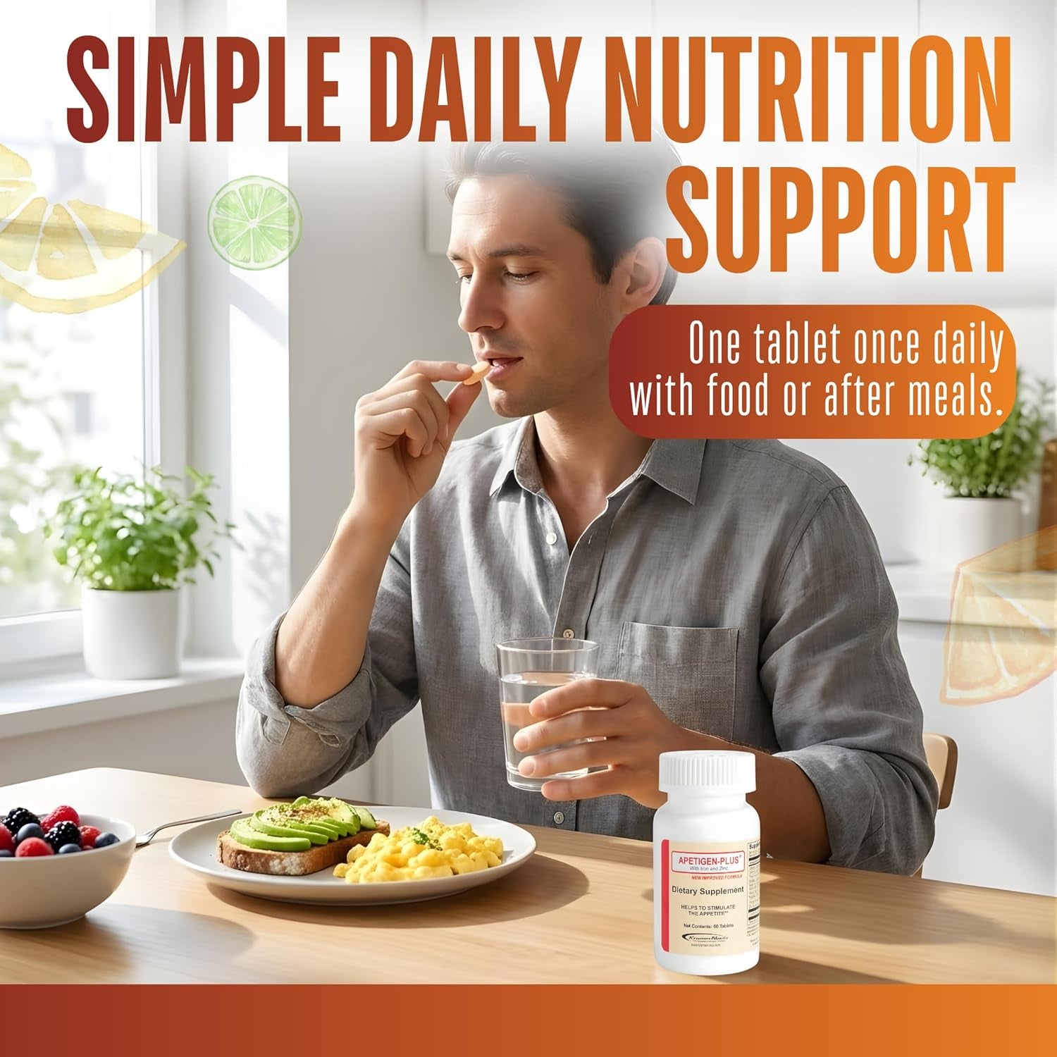 Apetigen-Plus Appetite Stimulant for Weight Gain – Multivitamin with Iron, Zinc, L-Lysine & B-Complex – Appetite Booster Tablets for Adults & Kids 12+ – Sugar Free, No Fish Oil – 60 Count