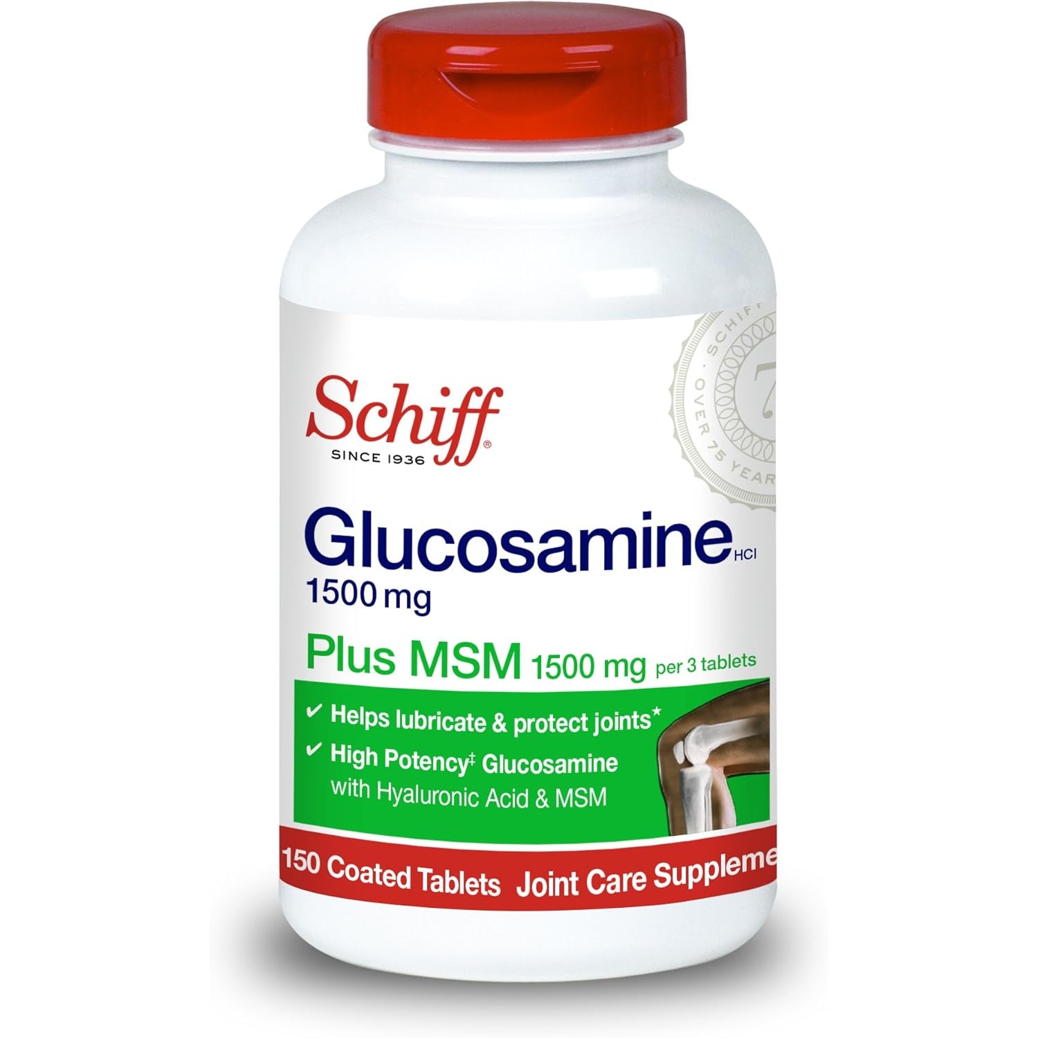 Schiff Glucosamine 1500Mg plus MSM 1500Mg and Hyaluronic Acid, 150 Tablets - Joint Supplement