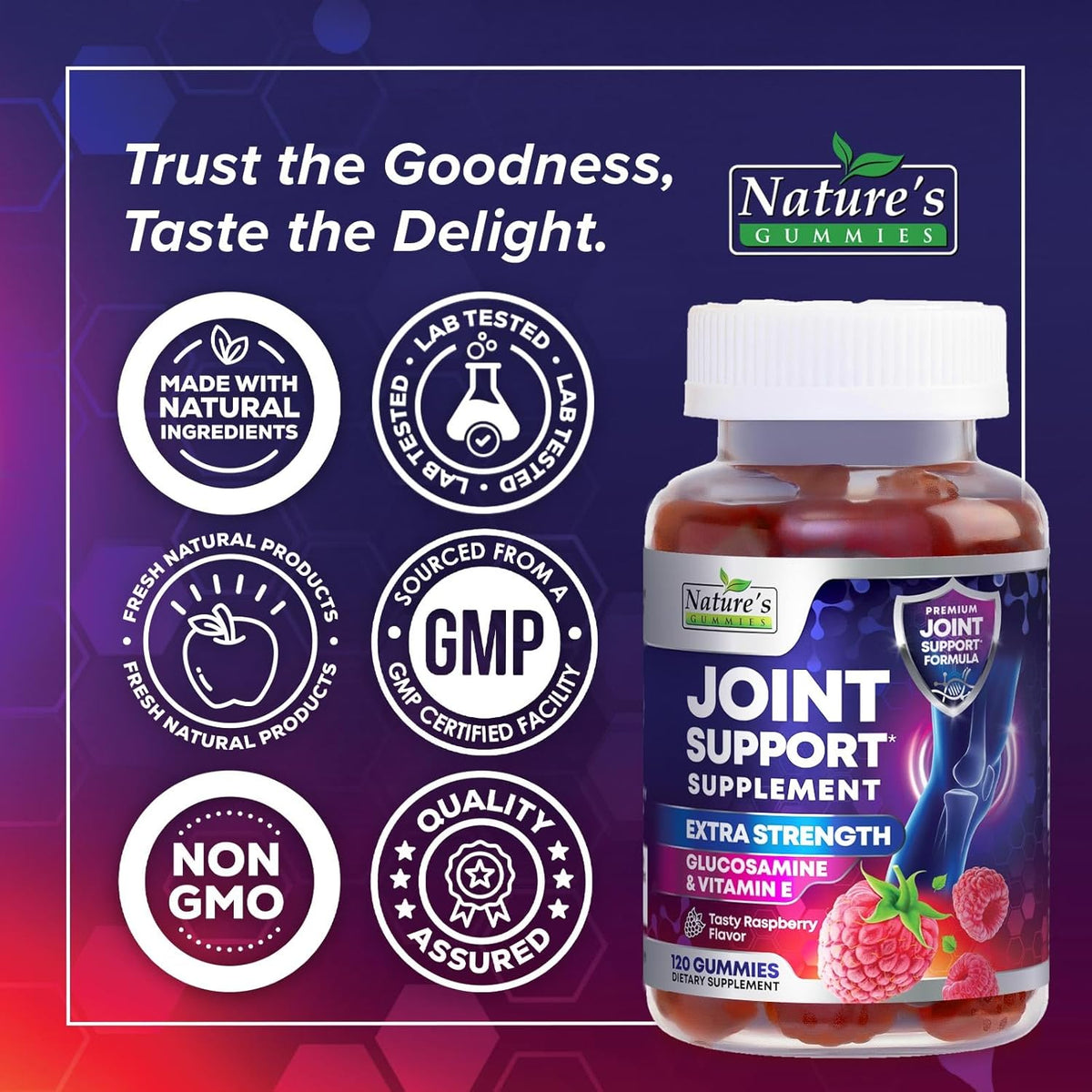 Joint Support Supplement - Extra Strength Glucosamine Gummy Supports Joints Health & Flexibility for Back, Knees, Hands - Natural Vitamin E Immune Support - Best Gummies for Women & Men - 120 Gummies