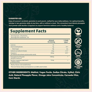 Women'S Probiotic Gummies – Feminine Ph Balance Probiotics Gummies & Vaginal Flora Support – Digestive Health – Vegan, Gluten-Free – Hawaiian Pineapple Gummy – 60 Count (30 Servings)（P1）