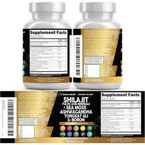Clean Nutraceuticals Shilajit Supplement for Men with Sea Moss, Tongkat Ali, Ashwagandha, Boron, Zinc, Coq10, PQQ - Fulvic Acid Capsules - Energy Support - 90 Count - Resin, Gummy & Powder Alternative