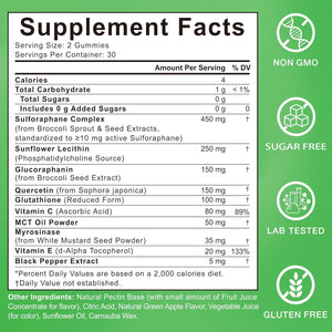 Liposomal Sulforaphane Supplement 450Mg | Broccoli Sprout & Seed Extracts, Glucoraphanin, Myrosinase, Glutathione & Sunflower Lecithin | Antioxidant Detox & Cellular Health | Sugar-Free, 60 Gummies